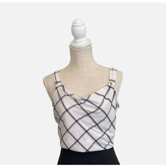 WHBM Black & White Lattice Cowl Neck Tank - Picture 3 of 4